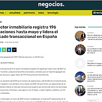 El sector inmobiliario registra 196 operaciones hasta mayo y lidera el mercado transaccional en Espaa